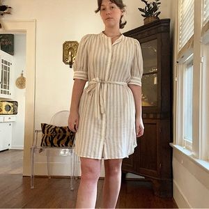 Gap belted linen stripe dress